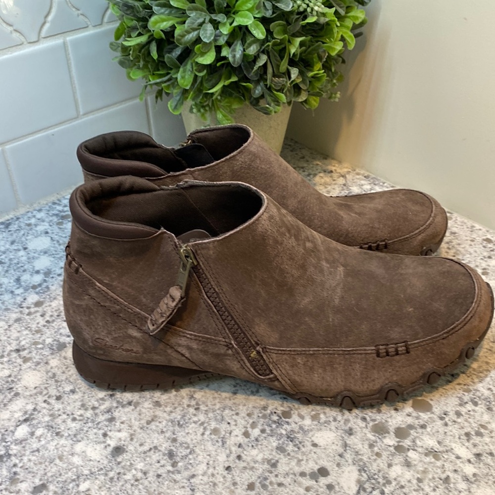 Sketchers Bikers Zippiest brown leather ankle boots womens size 11